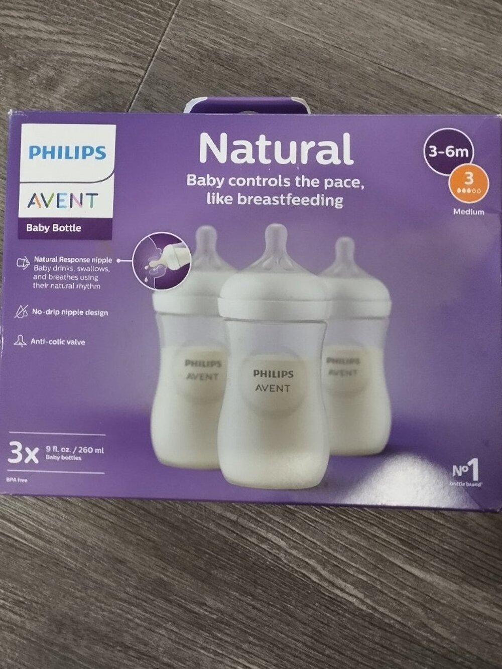 Philips Avent Natural Baby Bottle with Nipple, 9oz 3-pack